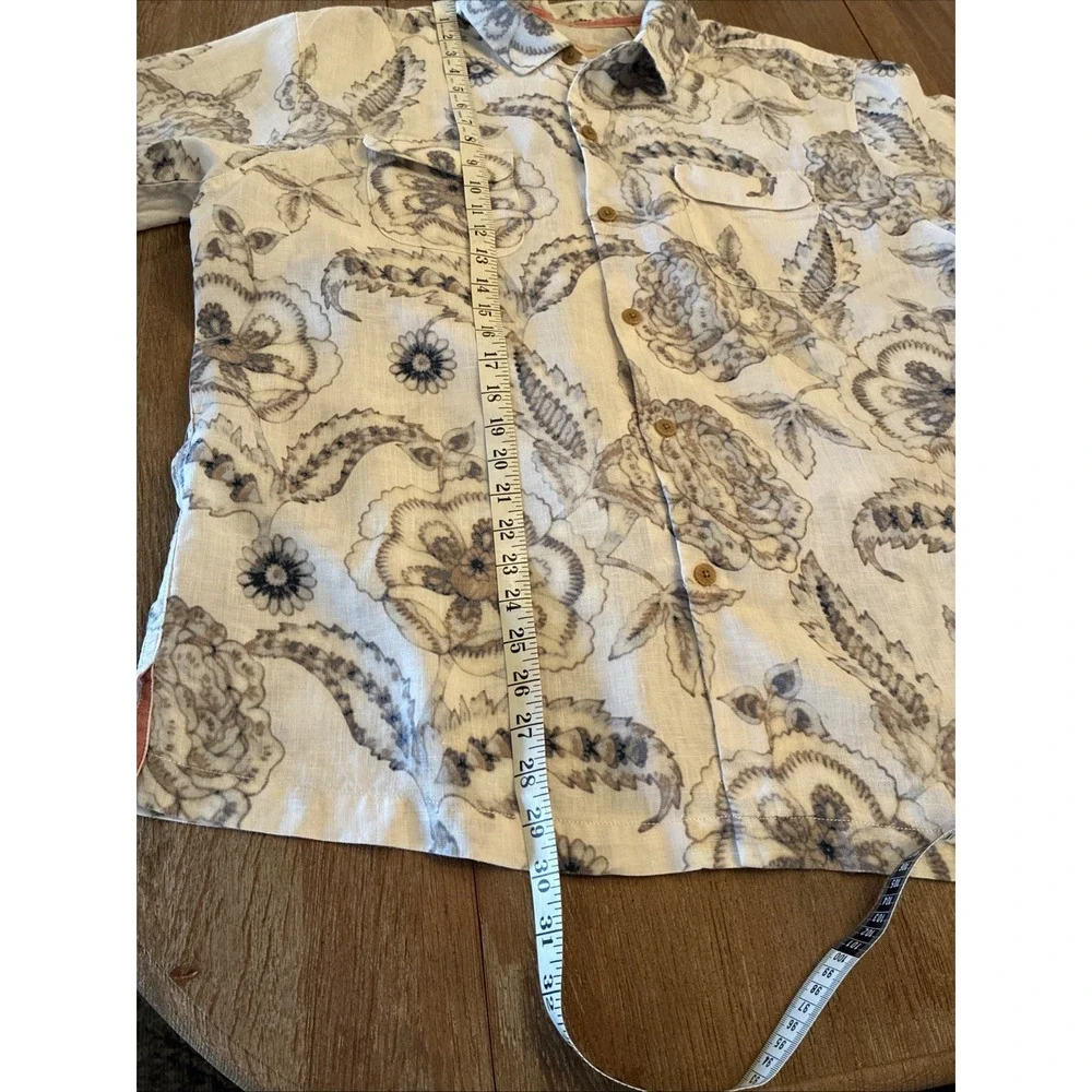 Tommy Bahama 100% Linen Shirt Island Floral Print Mens XL Muted Colors